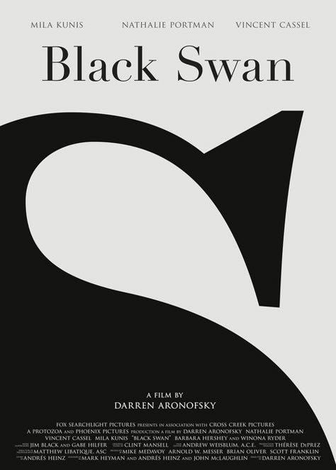 Black Swan Film Poster Reimagined This stopped me in my tracks when I first saw it. So simple and effective. I’m sure the film company... Creative Typography Inspiration, Black Swan Poster, Expressive Typography, Brand Moodboard, Inspiration Typographie, Crop Design, Typo Poster, News Letter, Buch Design