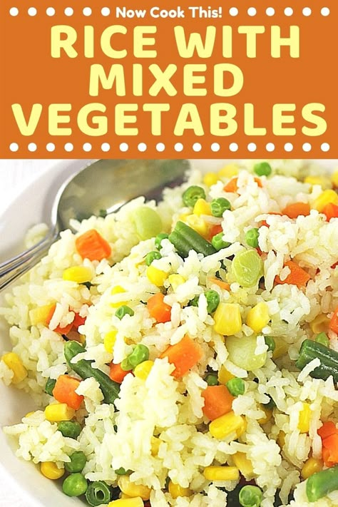 Rice With Mixed Vegetables, Vegetable Rice Recipe, Mixed Vegetable Casserole, Mix Vegetable Recipe, White Rice Recipes, Rice Side Dish Recipes, Savory Rice, Rice Cooker Recipes, Rice Side