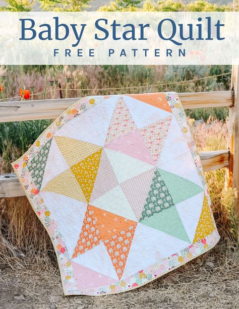 Baby Star Quilt Free Pattern - Diary of a Quilter - a quilt blog Easy Crib Quilt Pattern Free, Stars And Bars Quilt Pattern, Layer Cake Star Quilt Pattern, Crib Size Quilt Dimensions, Beginner Quilt Squares, Easy Baby Girl Quilts, Baby Blanket Quilt Ideas, Quilted Baby Blanket Patterns, Solid Color Quilt Patterns