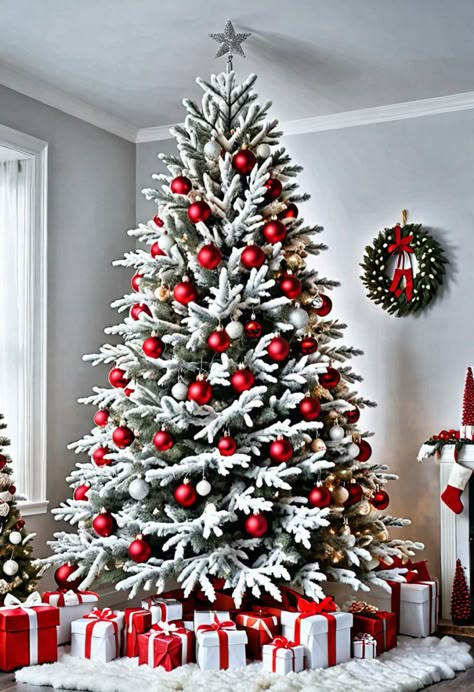 20 Flocked Christmas Tree Decorating Ideas: Create a Winter Wonderland at Home » HomeDecorFull Ideas For Flocked Christmas Tree, Flocked Red Christmas Tree, Decorate Flocked Christmas Tree, Beautifully Decorated Christmas Trees, Christmas Tree Flocked Decorating Ideas, Flocked Tree With Red Decor, Flocked Christmas Tree Decorated Red, Snow Christmas Tree Ideas, White Flocked Christmas Tree Ideas