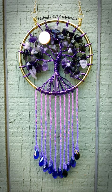 River Stones Crafts, Moon Tree Of Life, Crystal Suncatchers Diy, Hippie Crafts, Pagan Crafts, Beaded Flowers Patterns, Wire Diy, Bead Frame, Diy Jewelry Unique