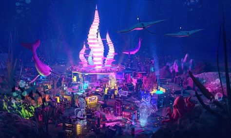 ArtStation - METASQUID - City concept, Taha Yeasin Zaman Minecraft Oc, Story Settings, Cartoon City, Sea Dream, Nightclub Design, Underwater City, Episode Backgrounds, Sf Art, City Cartoon