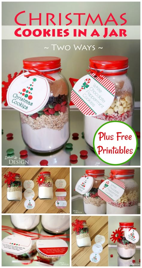 Christmas Cookies In A Jar, Mason Jar Cookie Recipes, Free Printables Christmas, Mason Jar Gifts Recipes, Christmas Jar Gifts, Jar Christmas Gifts, Jar Mixes, Cookies In A Jar, Diy Gifts For Christmas