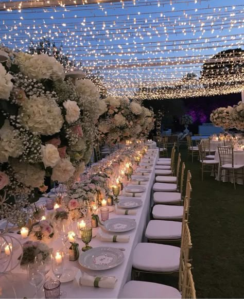 Dreamy starry night wedding reception |wedding reception, wedding reception decorations,outdoor wedding decor ideas,outdoor wedding,outdoor wedding decorations,outdoor wedding reception,wedding table,wedding table decorations,tabel decorations,floral inspiration,floral installation,event floral design,wedding flowers, flowers for wedding,floral wedding,flower arrangements,wedding planning,wedding inspo,wedding details,summer wedding,spring wedding ,spring wedding decroations Mismatch Centerpieces Wedding, Intimate Tent Wedding, Nikkah Venue Ideas, Backyard Nikkah, Modern Wedding Venue Ideas, Nikkah Event, Nature Wedding Venues, Wedding Venue Italy, Pretty Wedding Venues