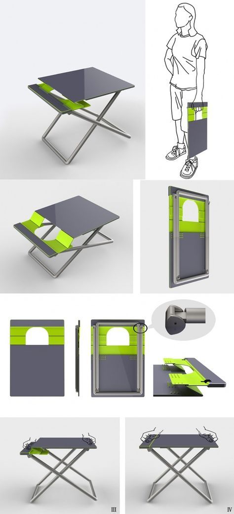 Foldable Tables are commonplace. We’ve seen loads of them. So are foldable chairs. This, however, is a first. The Shoulin Chair combines a seat and the worktable into one foldable wonder. #Table #Furniture #YankoDesign Portable Furniture Design, Hybrid Furniture, Foldable Tables, Convertible Desk, Small House Furniture, Portable Furniture, Laptop Desk For Bed, Salon Styling Chairs, Modular Chair