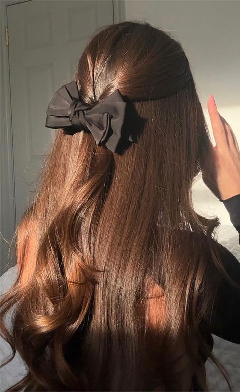 cute hairstyle, hairstyle with bow, half up with bow, easy hairstyle with bow, Simple hairstyle with bow, Hairstyle with bow for wedding, Hairstyle with bow for short hair,  Hairstyle with bow for long hair, hairstyle with bow clip Hair Ribbons Hairstyles, Bow Hairstyle, Ribbon Hairstyle, Back To School Hairstyles, Half Up Hair, Hair Game, Dream Hair, Hairstyles For School, Aesthetic Hair