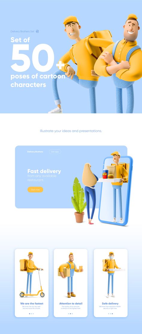 Delivery Brothers on Behance Flat Character Illustration, Service Illustration, Blender 3d Art, Funny Cartoon Characters, Swans Art, Electric Bicycles, 3d Inspiration, Low Poly Art, Marketing Images