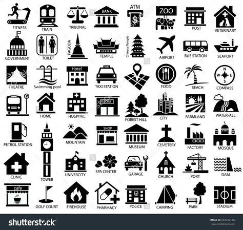 Map symbols Legend Symbol, Architecture Symbols, Urban Icon, City Maps Design, Map Symbols, Architecture Mapping, Architecture Icons, Fantasy World Map, Map Projects