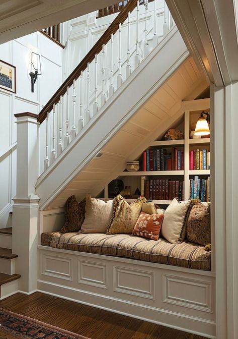 Under Stairs Nook, Stair Nook, Under The Stairs, Reading Spot, Nook Ideas, Concept Ideas, Understairs Storage, Dream House Rooms, Dream Apartment