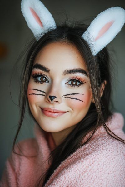 Simple Bunny Makeup, Bunny Makeup Look, Bunny Birthday Party Decorations, Bunny Face Paint, Bunny Makeup, Makeup Ideas For Halloween, Light Therapy Mask, Easter Makeup, Easy Animals