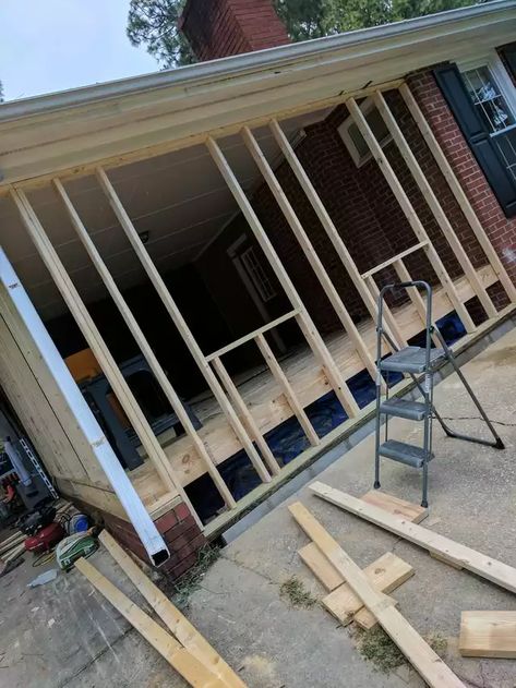 Turned carport into a bedroom... in 45 days straight (mostly) - Imgur Carport To Room Conversion, Carport Into Sunroom, Old Carport Makeover, Turn Carport Into Garage, Carport Conversion To Garage, Carport Room Conversion, Turn Carport Into Living Space, Carport Turned Into Living Space, Garage To Bedroom Conversion Diy