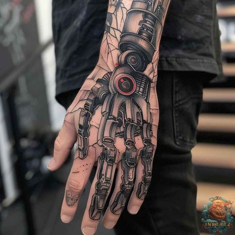 The Art of Ink and Iron: Exploring the Evolution of Robot Hand Tattoos: 69 Designs - inktat2.com Mechanical Hand Tattoo, Tattoos In The Workplace, Robot Hand, Mechanical Hand, Human Hand, Hand Tattoo, Mechanical Design, Creative Outlet, Meaningful Tattoos