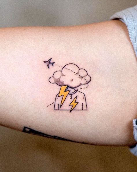 Cool Cloud Tattoos, Minimalist Clouds Tattoo, Tattoo Ideas Drawings Simple, Airplane And Clouds Tattoo, Tattoo Ideas For Men Color, Red Cloud Tattoo, Simple Cloud Tattoo, Tattoo Ideas Airplane, Pixel Tattoo Ideas