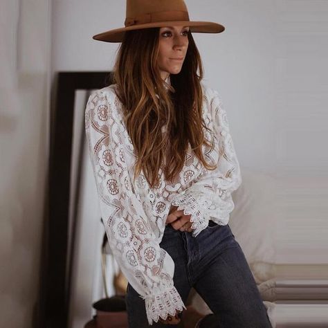 Big SALE! Online boho clothing store for women. Affordable Trendy Dresses, Bikinis, Tops, Jewelry, Accessories, Home Decor & More! FREE Shipping Lace Top Long Sleeve, Elegant Shirt, Komplette Outfits, Lace Sleeves, Lace Blouse, Long Sleeve Lace, Lace Tops, Full Sleeve, White Lace