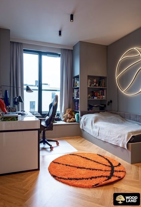 Basketball Bedroom Ideas, Basketball Themed Bedroom, Basketball Theme Room, Basketball Room Decor, Basketball Bedroom, Basketball Room, Sport Bedroom, Boys Room Design, Bola Basket