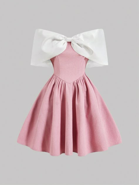 Pink Party Dress With Bow, Pink Short Dress Outfit, Pink Dress With Bow, Pink Puffy Dress, Pink Bow Mini Dress For Wedding, Pink Party Dress, Party Princess Dress With Pink Bow, Cute Dress With Pink Bow For Dress-up, Pink Bow Dress For Dress-up