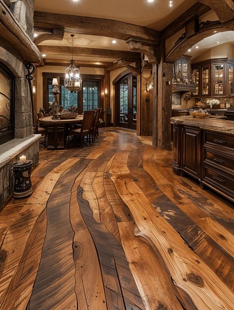 Historic Hallway Pallet Flooring Indoor, Cool Wood Floors, Rustic Flooring Ideas, Rustic Wood Floor, Rustic Wood Flooring, Rustic Cabin Interior, Interesting Flooring, Rustic Floors, Hunting Cabins