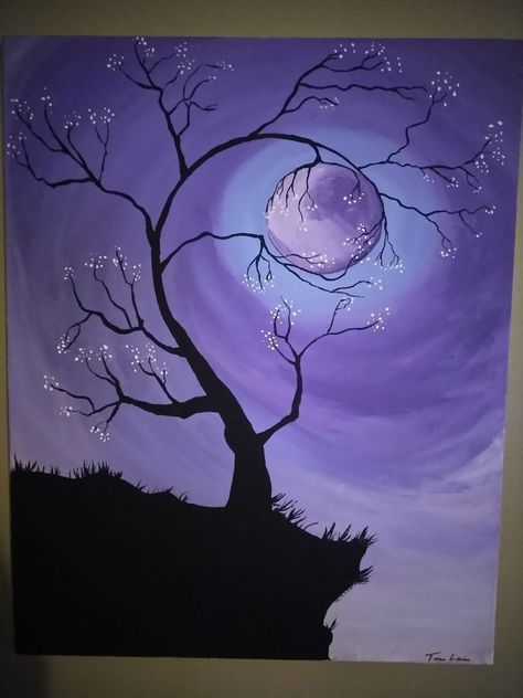 Purple Painting, Moonlight Painting, Simple Canvas Paintings, Easy Canvas Art, Oil Pastel Art, Canvas Painting Designs, Purple Art, Small Canvas Art, Creative Painting