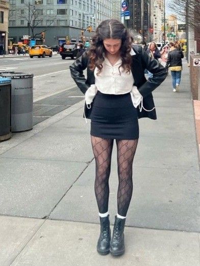 Black Skirt Pantyhose Outfit, Pantyhose With Socks Outfit, Stocking Socks Outfit, Skirt With Tights Outfit Summer, Black Skirt And Pantyhose Outfit, Short Skirt And Tights Outfit, Outfits With Sheer Tights, Short Skirts With Tights, White Lace Socks Outfit