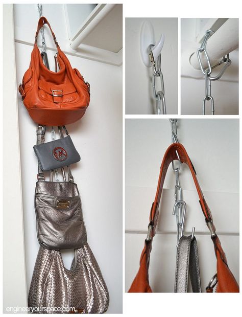 DIY Hanging Purse Organizer Diy Purse Hanger, Organizing Purses In Closet, Purse Rack, Diy Purse Organizer, Hanging Purses, Diy Organizer, Purse Storage, Purse Hanger, Handbag Storage