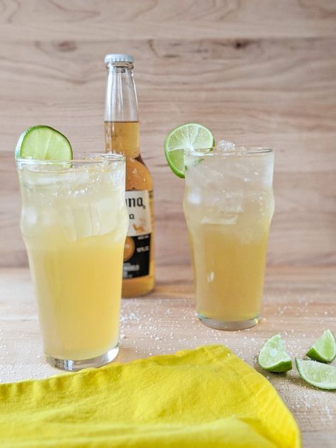 Corona Cocktail | Savor Paradise Crown Mixed Drinks Recipe, Crown Whiskey Drinks, Ogas Cantina Drinks, Corona Cake Beer, Corona Beer Cocktails, Beer Cocktails, Fritter Recipes, Cocktail Drinks Recipes, Wing Recipes