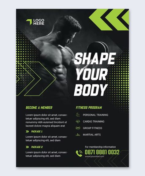 Fitness Program Flyer Template PSD, AI, EPS Personal Trainer Flyer, Fitness Flyer Design, Gym Advertising, Spa Poster, Mg Logo, Gym Flyer, Flyers Ideas, Assignment Ideas, Fitness Event