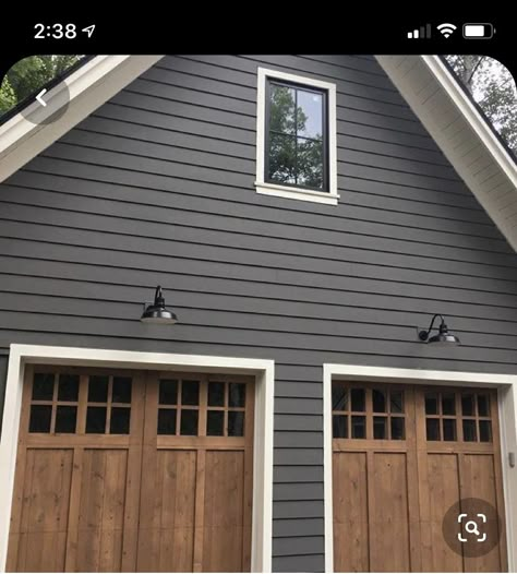 Gray Green Siding House, Country House Siding, Grey House Black Trim Wood Accents, Dark Gray Siding With White Trim, Dark Grey Ranch House Exterior, Dark Gray House With White Trim, Blue Siding Black Windows, House Siding Color Ideas, Charcoal House Exterior White Trim