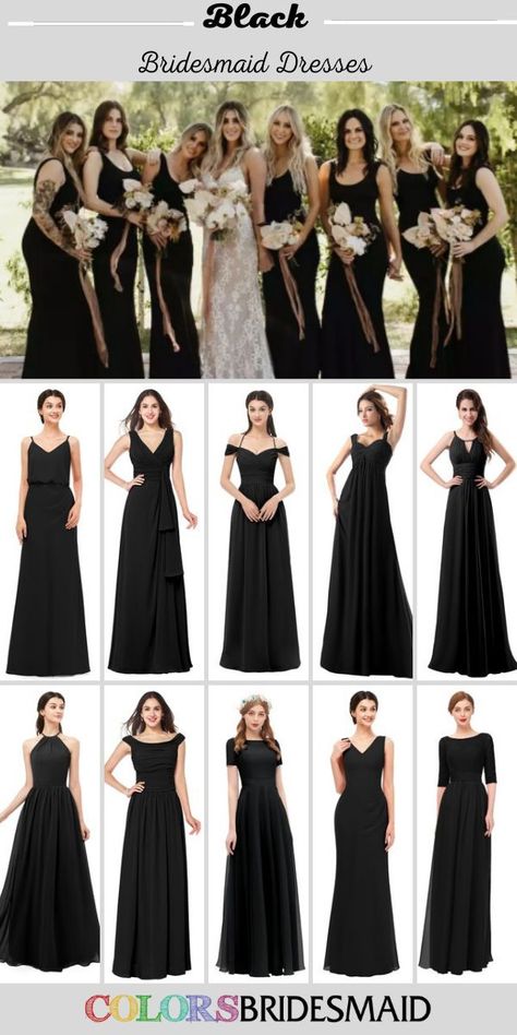 Black bridesmaid dresses on sale under $100, in 600+ custom-made styles and all sizes. 150+colors, made to order, fast arrived, color sample available. #colsbm #bridesmaids #bridesmaiddresses #blackwedding #redwedding #weddingideas #blackdress b2013 Black White Gold Bridesmaid Dress, Bridesmaid Black And White Dresses, Matte Black Bridesmaid Dresses, Black Briadsmaid Dresses, Black Brides Mades Dresses, Black And Silver Bridesmaid Dresses, Long Black Bridesmaid Dresses Mismatched, Black Dresses For Bridesmaids, Black Bridesmaid Dresses Mismatched Classy