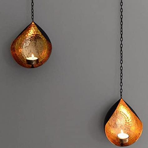 Amazon.com: CraftVatika Set of 2 Iron Wall Hanging Accents Candle Holder Sconces | Tea Light Candle Holder for Living Room | Decor for Home Indoor, Parties and Weddings: Home & Kitchen Moroccan Style Bathroom, Candle Holders Wall, Wall Hanging Candle Holders, Hanging Tea Lights, Diwali Decoration Items, Diwali Lights, Wall Candle, Hanging Candles, Gift Candle