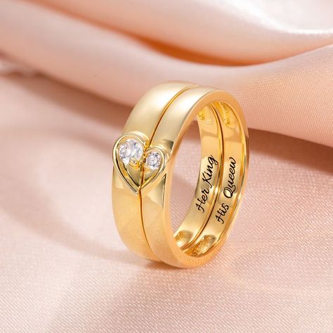 Mark the beginning of your new journey with your partner in style. Matching gold rings will help you carry romance for a lifetime. Unique Engagement Rings Couple, Pair Rings Couple Gold, Marriage Rings Couple Unique With Name, Couple Ring Design Couple Rings Design Unique, Couple Rings Design Unique Gold, Diamond Rings For Couple, Engagement Rings Couple Gold With Name, Couple Wedding Rings Marriage Gold, Couple Gold Rings Engagement