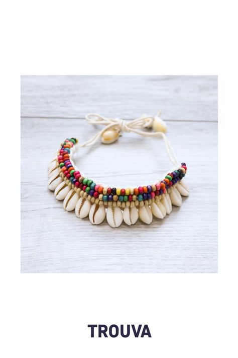 Treyarnon Shell Anklet. The handmade anklet feature tiny wooden beads and ethically sourced cowrie shells. Cowrie Shell Anklet, Cowrie Shell Bracelet, Cowrie Shell Jewelry, Handmade Anklets, Cowry Shell, Anklet Designs, Fabric Jewellery, Beaded Anklet, Cowrie Shells