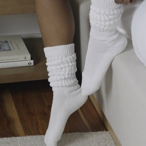 🤍 🤍🤍 #cozycomfort #slouchsocks #comfystyle Cute Socks Aesthetic, Clothing Checklist, Growing Up British, Winter Vision Board, Loose Socks, Closet Basics, Socks Aesthetic, Sneaker Socks, 2024 Wishlist