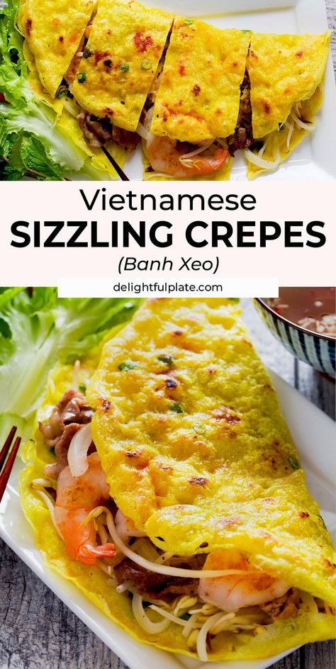 Indulge in the vibrant flavors of Vietnam with these crispy pancakes that are a true delight for the senses. Perfectly golden and filled with a savory mix of shrimp, pork, and fresh herbs, each bite offers a satisfying crunch and a burst of authentic taste. Ideal for a fun dinner with friends or a unique addition to your culinary repertoire, these Vietnamese pancakes are sure to impress and transport your taste buds to the bustling streets of Hanoi. Embrace a new favorite dish that combines texture and flavor in every delicious mouthful. Vietnamese Crepes, Vietnamese Pancakes, Easy Vietnamese Recipes, Crispy Pancakes, Recipes By Ingredients, Banh Xeo, Asian Dinners, Fun Dinner, Viet Food