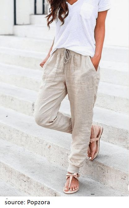 Sporty Summer, Grunge Summer, Linen Pants Outfit, Outfit Grunge, Outfit Shorts, Casual Linen Pants, Linen Joggers, Korean Summer, Linen Bottoms