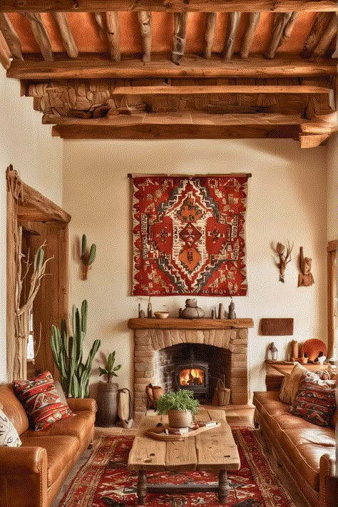 Arizona Home Interior, Southwestern Decorating Living Room, Santa Fe Living Room, Vintage Kitchen Decor Ideas, Southwestern Living Room Ideas, Santa Fe Style Decor, Southwest Interior Design, Southwest Living Room, Mexican Living Room