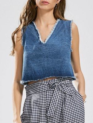 Cutoffs Lace Up Denim Tank Top - Denim Blue L Diy Denim Top, Jean Tank Top, Jeans Tank Top, Denim Tank Top, Blue Jeans Crafts, Denim Tank, Denim Ideas, Denim T Shirt, Denim Crafts