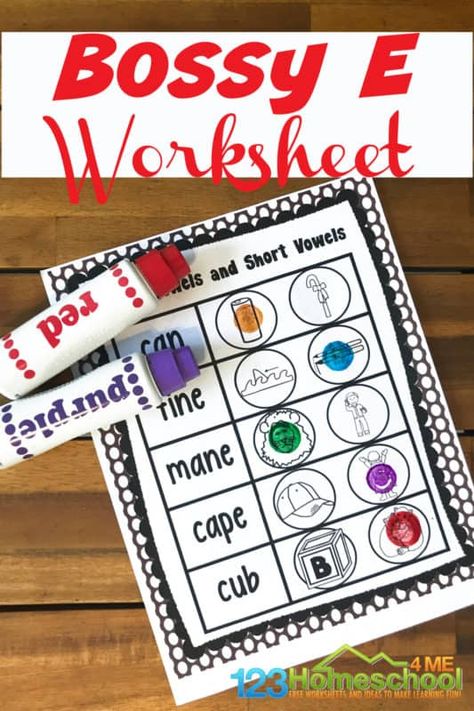 Short Vowel And Long Vowel, Silent E Worksheets, Bossy E, Children Worksheets, Books For 1st Graders, Free Phonics Activities, Homeschool Worksheets Free, February Preschool, 1st Grade Books