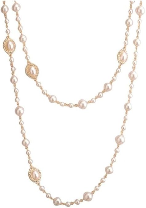 Amazon.com: Askana Women's Vintage Retro Classic Style 1920s Fashion Faux Simulate Pearls White Beads Long Multi-layer Layered Statement Strands Necklace with Earrings: Clothing, Shoes & Jewelry Long Pearl Necklace, Long Pearl Necklaces, Multi Layer Necklace, 1920s Fashion, White Beads, Bridesmaid Jewelry, Strand Necklace, Multi Layering, Pearl Beads