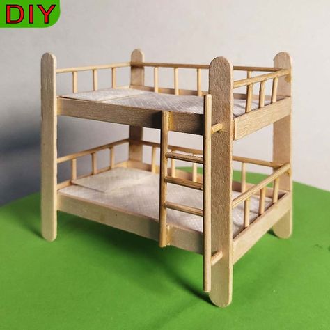 54K views · 1.7K reactions | DIY Popsicle Stick Bunk Bed Miniature Making | Woodcraft, bed | How to Make Miniature Dollhouse Bunk Bed Craft from Ice-cream sticks. Step by step instructions to build a Beautiful Bunk Bed using Popsicle sticks.... | By SD Art Craft & Ideas | Facebook Small Doll House Diy Ideas, Diy Dollhouse Bunk Bed, Miniature Bed Diy, Things To Make With Popsicle Sticks, Ice Sticks Craft Ideas, Popsicle Stick Furniture, Dollhouse Bunk Bed, Diy Miniature Furniture, Miniature Making