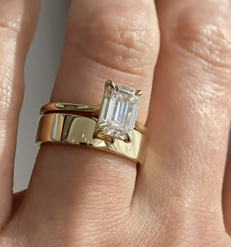 Thick Gold Wedding Band, Thick Wedding Bands, Gold Band Engagement Rings, Dream Wedding Ring, Stunning Diamond Rings, Cute Engagement Rings, Wedding Band Designs, Future Engagement Rings, Emerald Cut Engagement