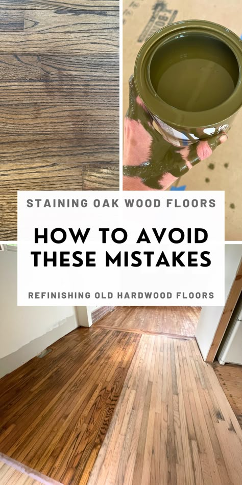 Planning a home renovation and refinishing hardwood floors? Learn how to stain hardwood floors with these EASY restaining oak floors tips. If you're considering refinished oak floors, here is the truth about refinishing old hardwood floors so you can do it right the first time! Red oak stain colors hardwood floors is tricky. Skip the headache and use this wood floor stains on red oak guide. SAVE now for more about hardwood flooring stain colors + discover the best tips for restaining oak floors! Stain Floors Wood, Stain Colors On Red Oak Floors, How To Stain Wood Floors, Bleached Wood Floors Before And After, Refinish Floors Hardwood, Different Hardwood Floor Stains, Red Oak Hardwood Floors Colors, Floor Varnish Colours, How To Stain Hardwood Floors