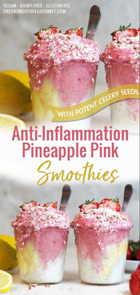 Smoothie Cubes Recipes, Vegan Strawberry Smoothie, Healthy Anti Inflammation Snacks, Vegan Anti Inflammation Recipes, Anti Inflammation Recipe, Gut Healthy Smoothies, Anti Inflammation Desserts, Anti Inflammation Recipes Snacks, Hidden Veggie Smoothie