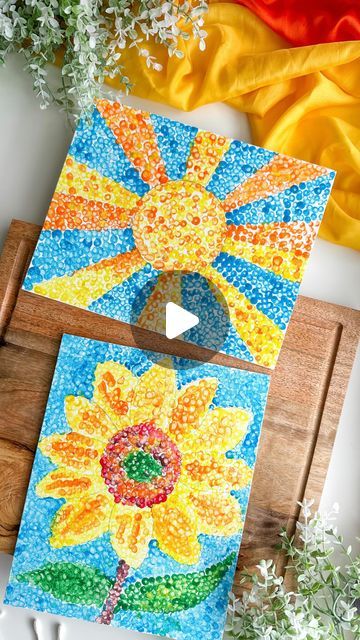 Super Easy Canvas Painting Ideas, Summer Canvas Painting Ideas Kid Art, Teaching Art To Kids Lesson Plans, Summer Artwork For Kids, Summer Painting For Kids, Painting With Q Tips, How To Draw Summer, Easy Kids Painting Ideas On Canvas, Artwork For Kids