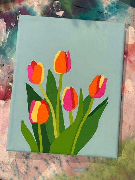 “Bright Tulips” #acrylic #acrylicpainting #tulips #folkartpaints #faitholiviaart #art #artstudio #artstudent #artist Bright Acrylic Painting Ideas, Green Background Canvas Painting, Spring Painting Ideas On Canvas Easy, Aesthetic Diy Painting, Cute Spring Paintings Easy, Easy Spring Acrylic Painting Ideas, Summer Easy Painting Ideas, Cute Spring Paintings, Simple Painting Flowers