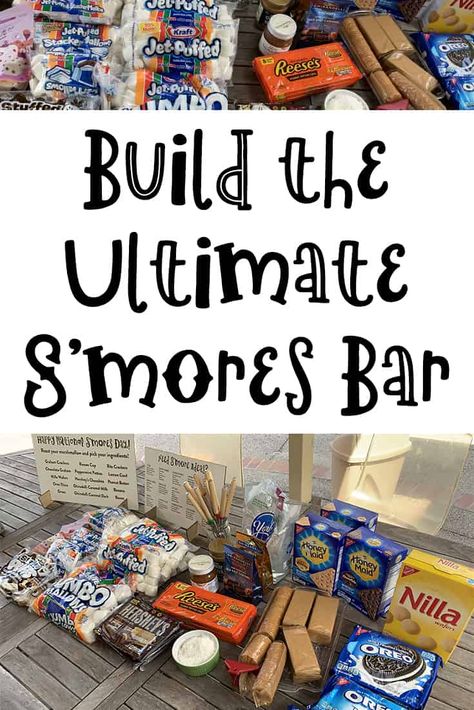 S’mores Bar Birthday Party, Indoor Smores Bar Diy Party Ideas, S’mores Bars Wedding, S’more Platter, Best Smores Campfire, S’mores Camping Ideas, Smores Station Ideas, Hot Dog And Smores Party, Bonfire Smores Station