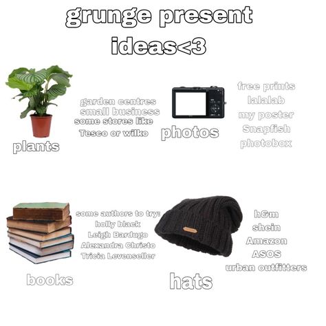 Grunge gift ideas #grunge Birthday Ideas Grunge, Grunge Birthday Gifts, Grunge Christmas List, Grunge Gifts Ideas, Urban Outfitters Books, Grunge Gift Ideas, Grunge Teen, Wishlist Ideas, Bf Gifts