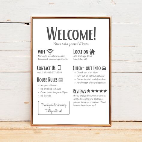 River Airbnb Decor, Air Bnb Rules Template, Air Bnb Welcome Table, Air Bnb Rules, Airbnb Rules For Guests, Airbnb Bedroom Decor, Short Term Rental Decor, Lake Airbnb, Airbnb Templates