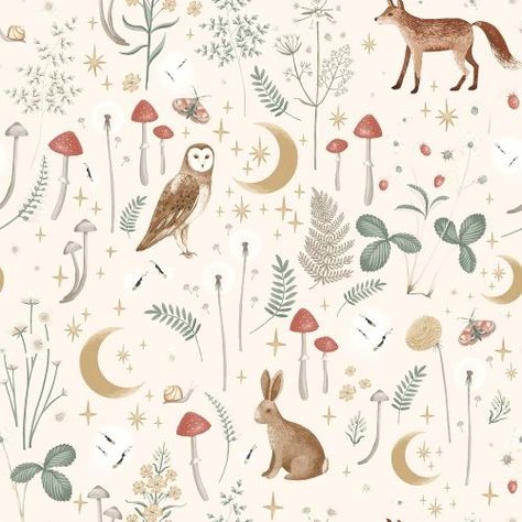 Twilight Forest Wallpaper, Woodland Nursery Wallpaper, Woodland Forest Nursery, Twilight Wallpaper, Folklore Style, School Beauty, Woodland Pattern, Angel Strawbridge, Natural Wallpaper