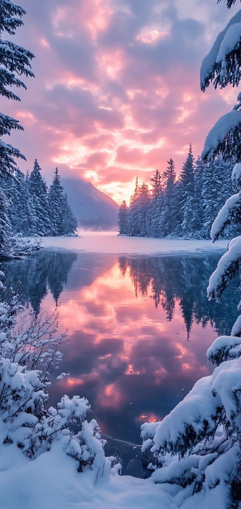 Free Winter Wallpapers for Your Phone - Our Happy Corner Free Winter Wallpaper, Holiday Iphone Wallpaper, Winter Wallpapers, Cozy Log Cabin, Snow Covered Trees, Snowy Forest, Forest Path, Winter Sunset, Pink Winter