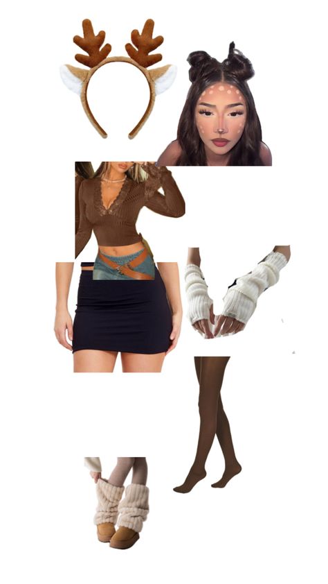 Halloween Costumes With Home Clothes, Brown Skin Halloween Costumes, Bambi Deer Costume, Halloween Costumes For Women 2024, Bambi Costume Halloween, Brown Skirt Halloween Costume, Dear Costume Women, Brown Dress Costume, Deer Costume Diy Womens